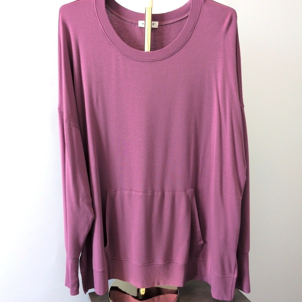 Kinesis Pullover Sweatshirt Women 3X Purple Thumbhole Kangaroo Pocket Side Slit